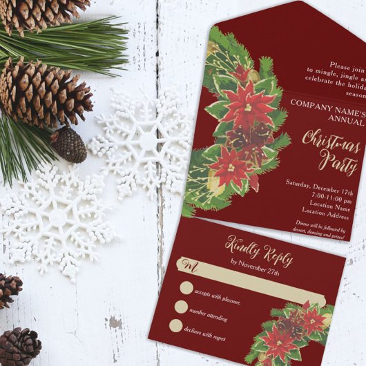 Invitation Tout En Un Fête de Noël Wreath Dark Red Company