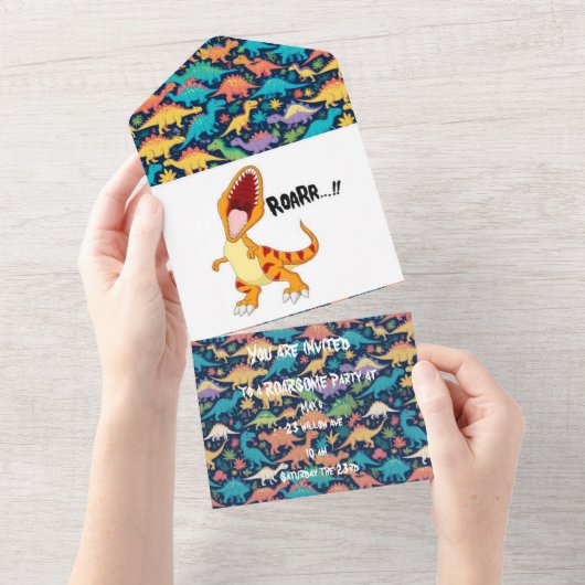 Invitation Tout En Un fête des dinosaures (Déchirure)