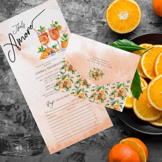 Invitation Tout En Un Fête des mariées d'aquarelle orange Citrus