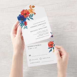 Invitation Tout En Un Fête Florale Mexicaine Colorée de Mariage RSVP