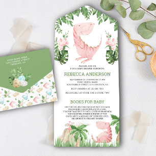 Invitation Tout En Un Fête Prénatale Bébé Dinosaure Fleurs de Jungle Rus