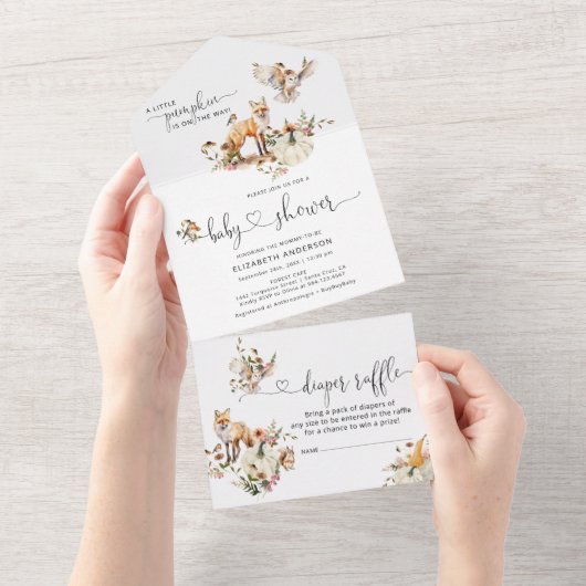 Invitation Tout En Un Fête Prénatale Fleurale Automnale Citrouille Anima (Déchirure)