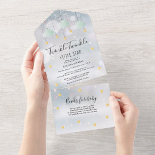 Invitation Tout En Un Fête Prénatale "Twinkle Twinkle" pour Bébé Hiver M
