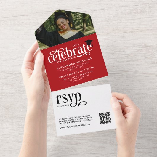Invitation Tout En Un Fêter le diplômé Photo QR RSVP (Déchirure)