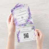 Invitation Tout En Un Feuillage de lavande Dusty Mariage de code QR mode (Déchirure)