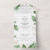 Invitation Tout En Un Feuillage tropical de plage et élégant mariage dor (À l'intérieur)