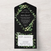 Invitation Tout En Un Feuillage vert Feuille Mariage botanique noir (À l'intérieur)