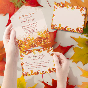 Invitation Tout En Un Feuille d'érable Orange et Terracotta Mariage d'au