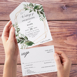 Invitation Tout En Un Feuille et Mariage d'or Eucalyptus