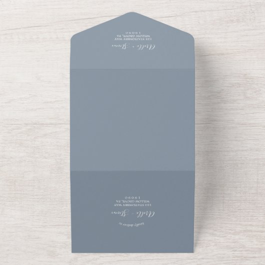 Invitation Tout En Un Feuille minimale | Bleu et blanc (Dehors)