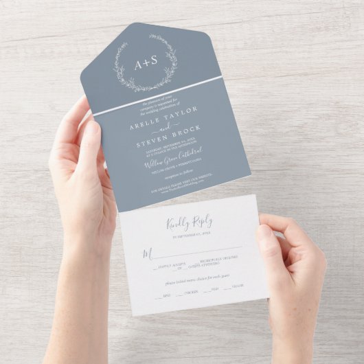 Invitation Tout En Un Feuille minimale | Bleu et blanc (Déchirure)