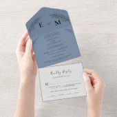 Invitation Tout En Un Feuille minimale | Boho Dusty Mariage bleu tout en (Déchirure)
