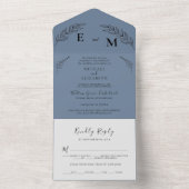 Invitation Tout En Un Feuille minimale | Boho Dusty Mariage bleu tout en (À l'intérieur)