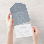 Invitation Tout En Un Feuille minimale | Mariage bleu et blanc (Déchirure)