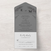 Invitation Tout En Un Feuille minimale | Mariage bleu et blanc (À l'intérieur)