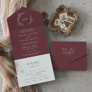 Invitation Tout En Un Feuille minimale Mariage Bourgogne