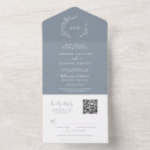 Invitation Tout En Un Feuille minimale | Mariage de code QR simple bleu (À l'intérieur)