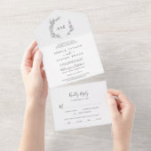 Invitation Tout En Un Feuille minimale | Mariage gris foncé (Déchirure)