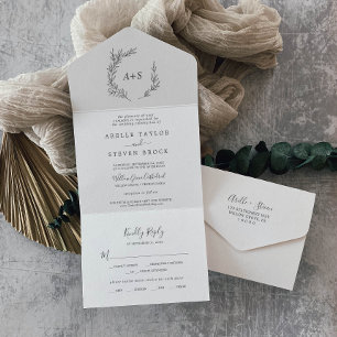 Invitation Tout En Un Feuille minimale   Mariage gris foncé
