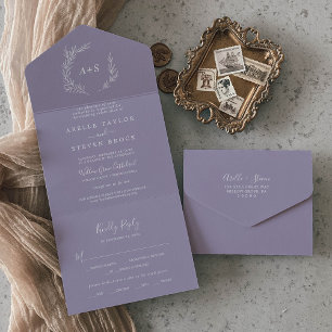Invitation Tout En Un Feuille minimale   Mariage Lavender