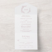 Invitation Tout En Un Feuille minimale | Mariage rose pâle (À l'intérieur)