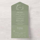Invitation Tout En Un Feuille minimale | Mariage vert Sage (À l'intérieur)