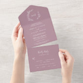 Invitation Tout En Un Feuille minimale | Mauve Mariage (Déchirure)