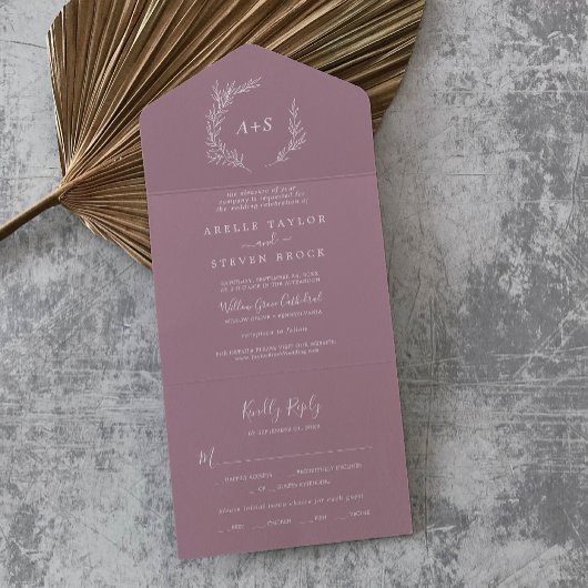 Invitation Tout En Un Feuille minimale | Mauve Mariage