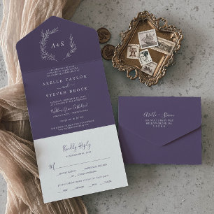 Invitation Tout En Un Feuille minimale   Plum violet Mariage