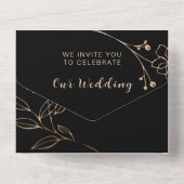 Invitation Tout En Un Feuille noire et or -Mariage (Verso)