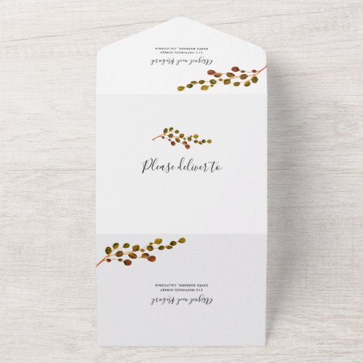 Invitation Tout En Un Feuille ronde eucalyptus branche automne couleurs  (Dehors)