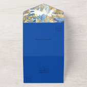 Invitation Tout En Un Feuille Tropicale Gold et Royal Blue (Dehors)