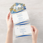 Invitation Tout En Un Feuille Tropicale Gold et Royal Blue (Déchirure)
