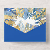 Invitation Tout En Un Feuille Tropicale Gold et Royal Blue (Verso)