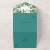 Invitation Tout En Un Feuille tropicale Turquoise et or (Dehors)
