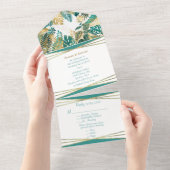 Invitation Tout En Un Feuille tropicale Turquoise et or (Déchirure)