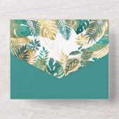 Invitation Tout En Un Feuille tropicale Turquoise et or (Verso)