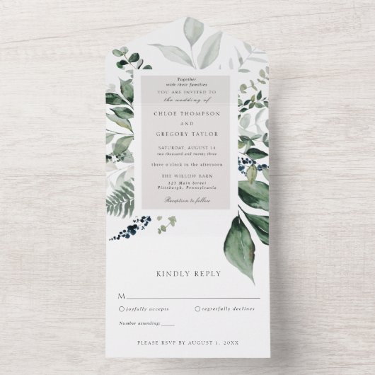 Invitation Tout En Un Feuilles botaniques et Mariage de verdure (À l'intérieur)