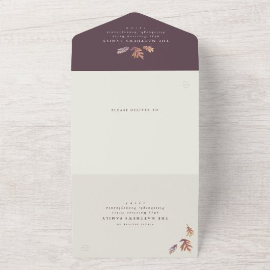 Invitation Tout En Un Feuilles d'automne simple élégant mariage d'automn (Dehors)