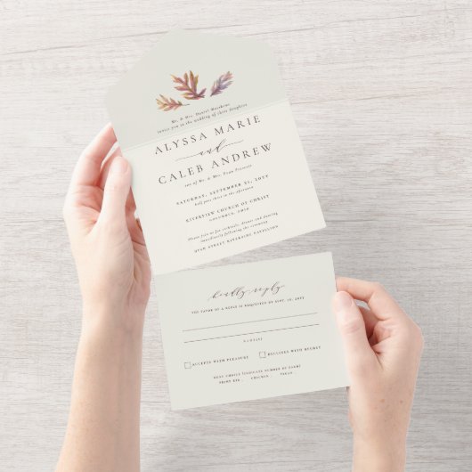 Invitation Tout En Un Feuilles d'automne simple élégant mariage d'automn (Déchirure)