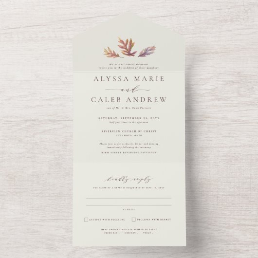 Invitation Tout En Un Feuilles d'automne simple élégant mariage d'automn (À l'intérieur)