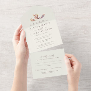 Invitation Tout En Un Feuilles d'automne simple élégant mariage d'automn