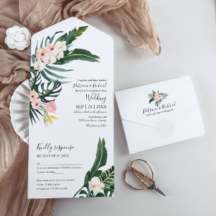 Invitation Tout En Un Feuilles de palmier Hibiscus Tropical Élégant Mari