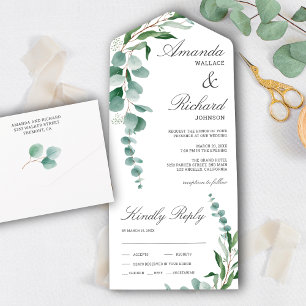 Invitation Tout En Un Feuilles d'eucalyptus Branche Foliage Mariage