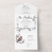 Invitation Tout En Un Feuilles d'hiver Cônes de pin Oiseaux Baies Tiges  (À l'intérieur)