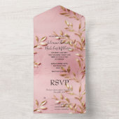 Invitation Tout En Un Feuilles d'or rose (À l'intérieur)