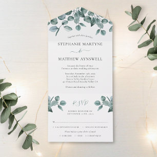 Invitation Tout En Un Feuilles Eucalyptus Mariage moderne