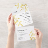Invitation Tout En Un Feuilles Gold Foil Monogramme Mariage élégant (Déchirure)