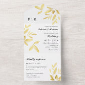 Invitation Tout En Un Feuilles Gold Foil Monogramme Mariage élégant (À l'intérieur)