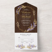 Invitation Tout En Un Feuilles or et Lavender Floral Grange Mariage bois (À l'intérieur)